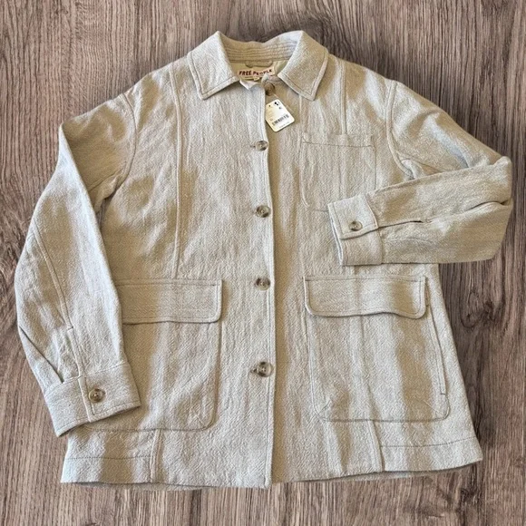 #217 NWT Free People Lucy Linen Chore Coat in Natural